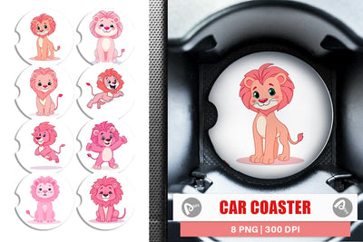 Car Coaster Pink Lion Valentine Sublimation artnoy 
