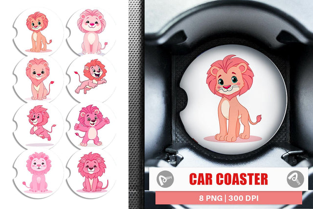 Car Coaster Pink Lion Valentine Sublimation artnoy 