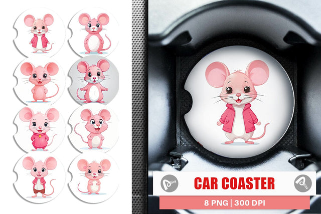 Car Coaster Pink Mouse Valentine Sublimation artnoy 