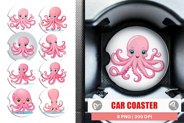 Car Coaster Pink Octopus Valentine Sublimation artnoy 
