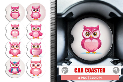 Car Coaster Pink Owl Valentine Sublimation artnoy 