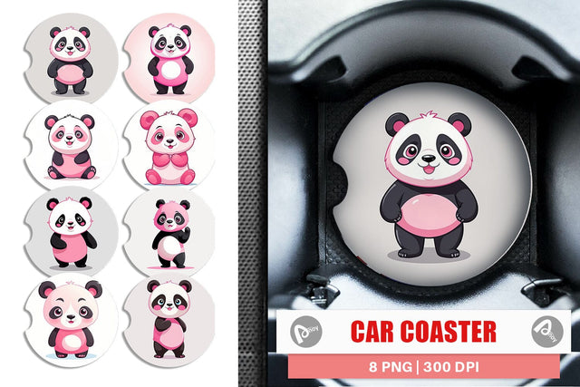 Car Coaster Pink Panda Valentine Sublimation artnoy 