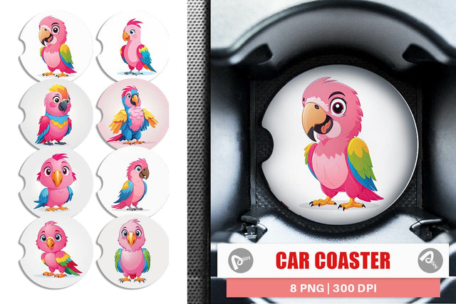 Car Coaster Pink Parrot Valentine Sublimation artnoy 