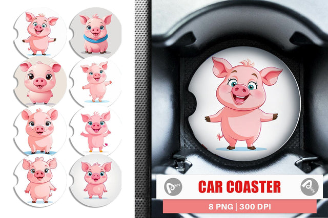 Car Coaster Pink Pig Valentine Sublimation artnoy 