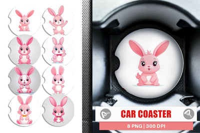 Car Coaster Pink Rabbit Valentine Sublimation artnoy 