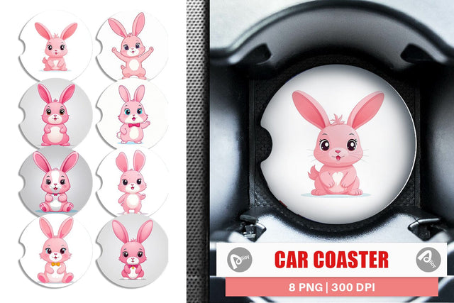 Car Coaster Pink Rabbit Valentine Sublimation artnoy 