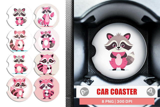 Car Coaster Pink Raccoon Valentine Sublimation artnoy 