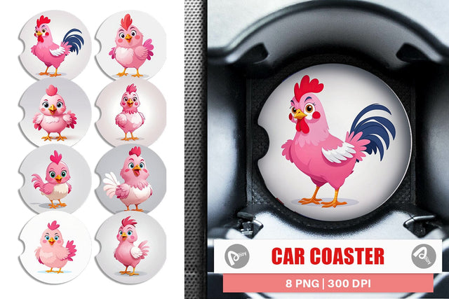 Car Coaster Pink Rooster Valentine Sublimation artnoy 