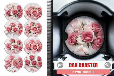 Car Coaster Pink Rose Sublimation artnoy 