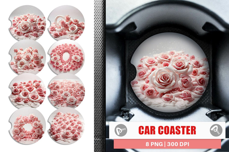 Car Coaster Pink Roses Flower Sublimation artnoy 