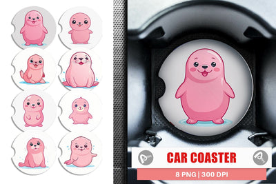 Car Coaster Pink Seal Valentine Sublimation artnoy 