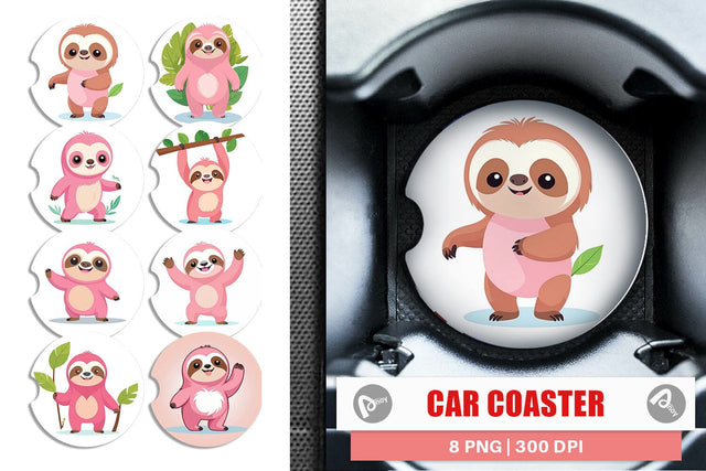 Car Coaster Pink Sloth Valentine Sublimation artnoy 