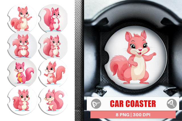 Car Coaster Pink Squirrel Valentine Sublimation artnoy 