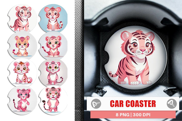 Car Coaster Pink Tiger Valentine Sublimation artnoy 