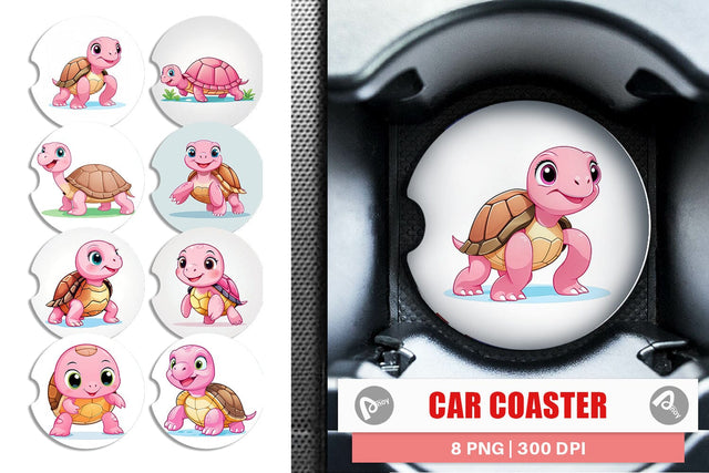 Car Coaster Pink Turtle Valentine Sublimation artnoy 