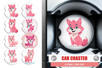 Car Coaster Pink Wolf Valentine Sublimation artnoy 