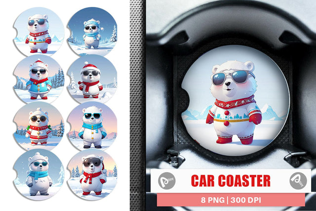 Car Coaster Polar Bear Christmas Sublimation artnoy 