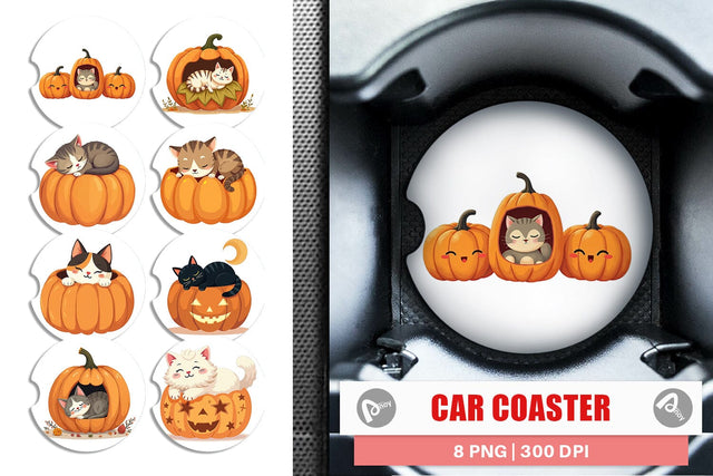 Car Coaster Pumpkin Cats Fall Sublimation artnoy 