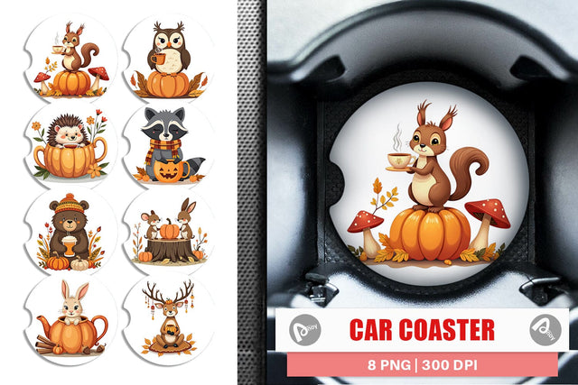 Car Coaster Pumpkin Tea Animals Sublimation artnoy 