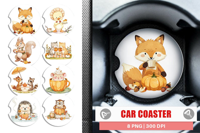 Car Coaster Pumpkin Tea Animals Sublimation artnoy 