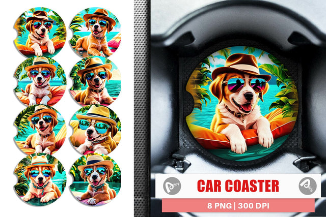 Car Coaster Puppies in Summer Sublimation artnoy 