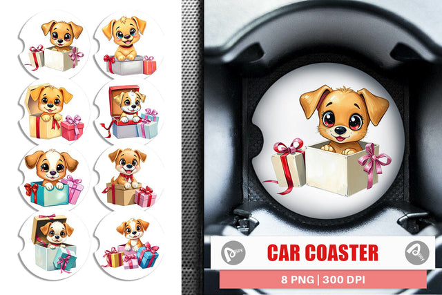 Car Coaster Puppy Gift Sublimation artnoy 