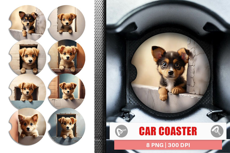 Car Coaster Puppy Peeks from Wall Sublimation artnoy 