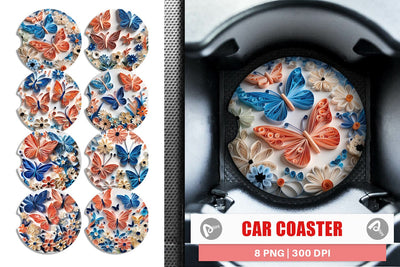 Car Coaster Quilling Butterflies Sublimation artnoy 