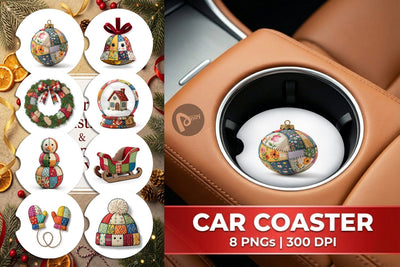 Car Coaster Quilted Winter Decor Patchwork Sublimation artnoy 