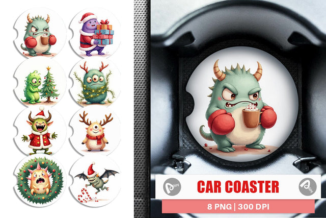 Car Coaster Quirky Monster Christmas Sublimation artnoy 