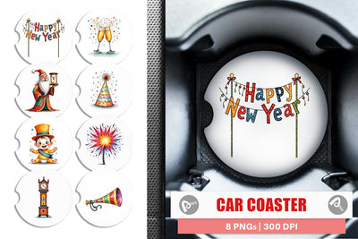 Car Coaster Quirky New Year Celebration Sublimation artnoy 