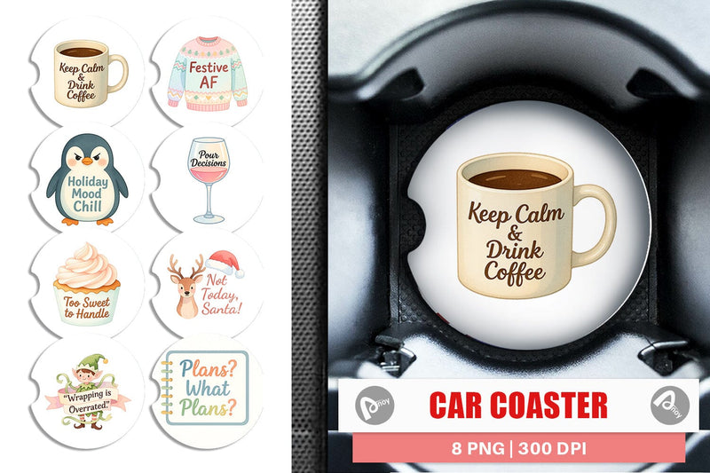 Car Coaster Quotes Watercolor Christmas Survival Kit Sublimation artnoy 