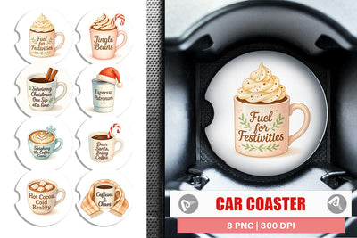 Car Coaster Quotes Watercolor Coffee and Chaos Christmas Sublimation artnoy 