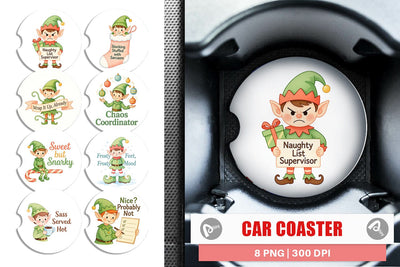 Car Coaster Quotes Watercolor Elf Antics and Sarcasm Sublimation artnoy 