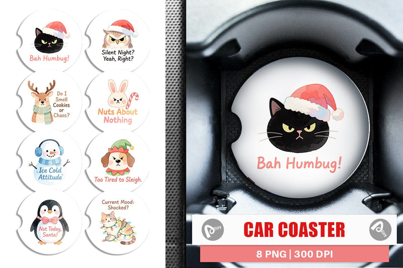 Car Coaster Quotes Watercolor Grumpy Animals Christmas Sublimation artnoy 