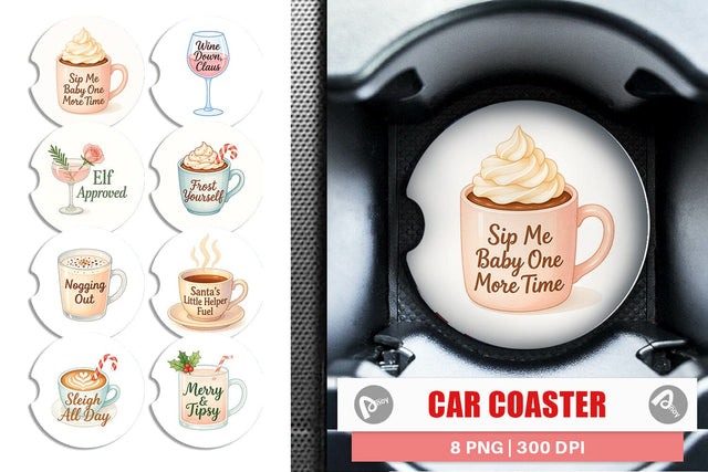 Car Coaster Quotes Watercolor Holiday Beverage Humor Sublimation artnoy 