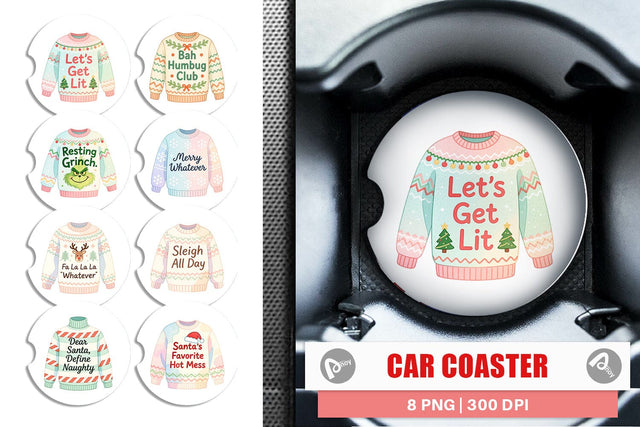 Car Coaster Quotes Watercolor Ugly Sweater Sass Sublimation artnoy 