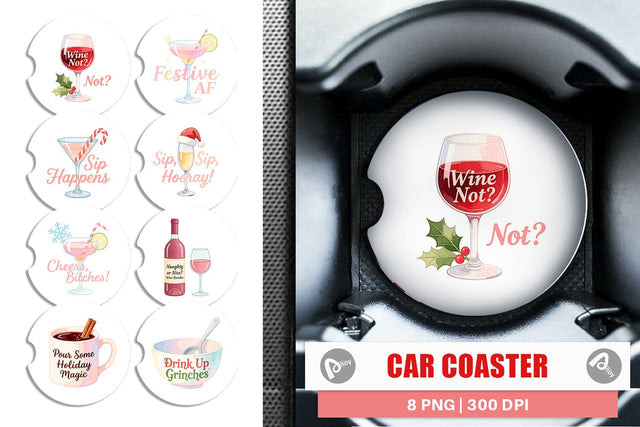 Car Coaster Quotes Watercolor Wine and Whine Holidays Sublimation artnoy 