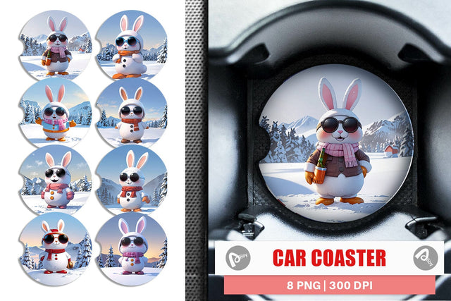 Car Coaster Rabbit Christmas Sublimation artnoy 