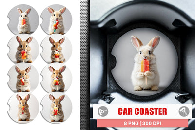 Car Coaster Rabbit Eating Ice Cream Sublimation artnoy 