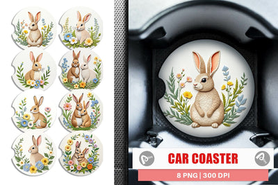 Car Coaster Rabbit Embroidery Sublimation artnoy 