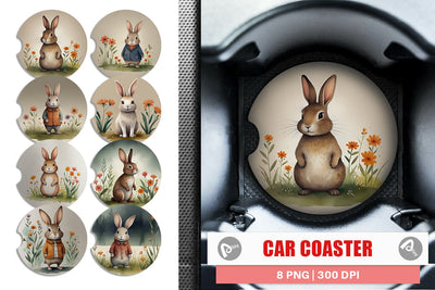 Car Coaster Rabbit illustration Sublimation artnoy 