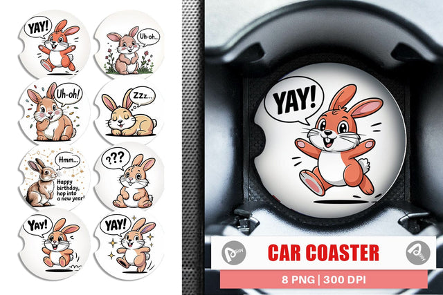 Car Coaster Rabbit Mood Sublimation artnoy 