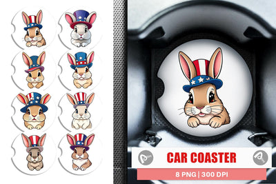 Car Coaster Rabbit Patriotic Sublimation artnoy 