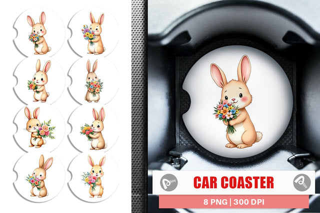 Car Coaster Rabbit Spring Bouquet Sublimation artnoy 