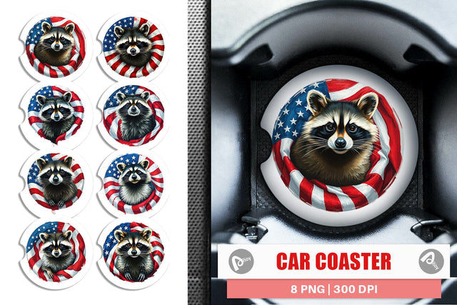 Car Coaster Raccoon 4th of July Sublimation artnoy 