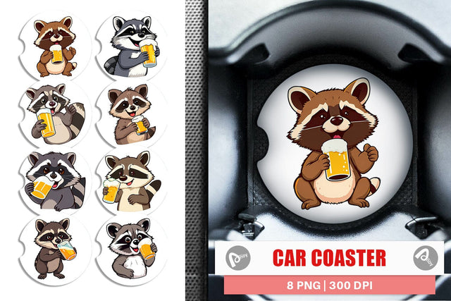 Car Coaster Raccoon Beer Day Sublimation artnoy 
