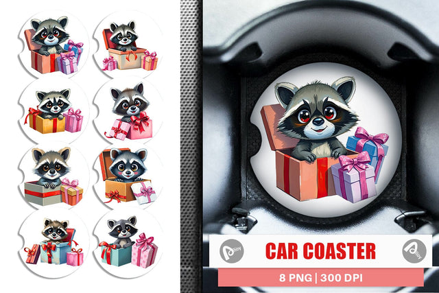 Car Coaster Raccoon Gift Sublimation artnoy 