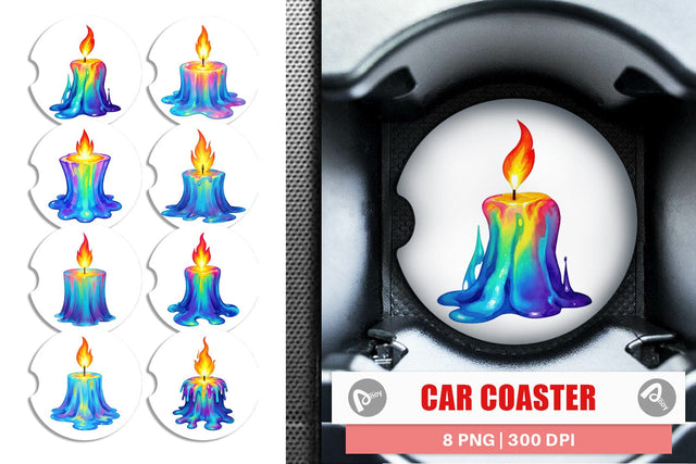 Car Coaster Rainbow Fire Candle Sublimation artnoy 