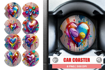 Car Coaster Rainbow Hearts Sublimation artnoy 